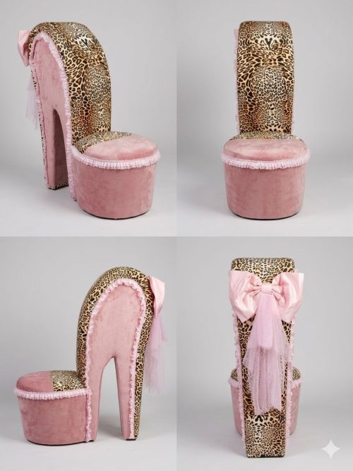 Vintage Glam Leopard Print & Pink Velvet High-Heel Chair